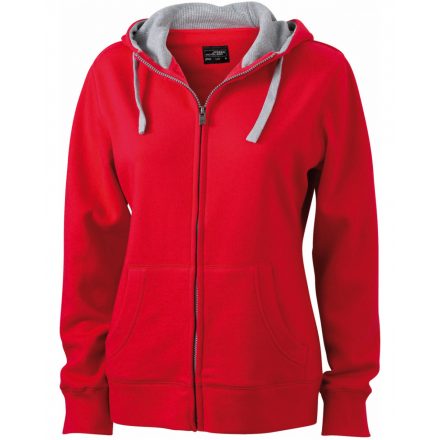 James&Nicholson Ladies' Lifestyle Zip-Hoody kapucnis pulóver JN962 red/grey-heather L