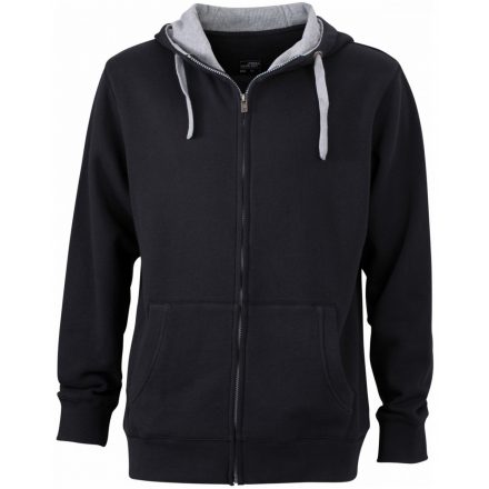 James&Nicholson Men's Lifestyle Zip-Hoody kapucnis pulóver JN963 black/grey-heather 3XL