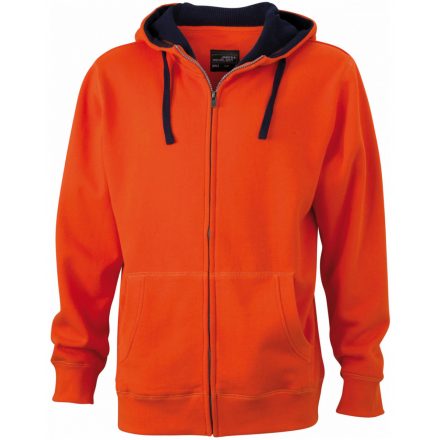 James&Nicholson Men's Lifestyle Zip-Hoody kapucnis pulóver JN963 dark-orange/navy 3XL