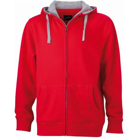 James&Nicholson Men's Lifestyle Zip-Hoody kapucnis pulóver JN963 red/grey-heather 3XL