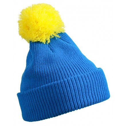 Myrtle Beach Pompon Hat with Brim MB7967 azur/yellow   azúrkék/sárga one size