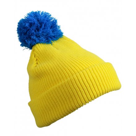 Myrtle Beach Pompon Hat with Brim MB7967 yellow/azur one size