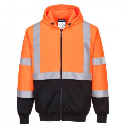 Portwest Hi-Vis kéttónusú kapucnis pulóver B315 - narancs/fekete - XL