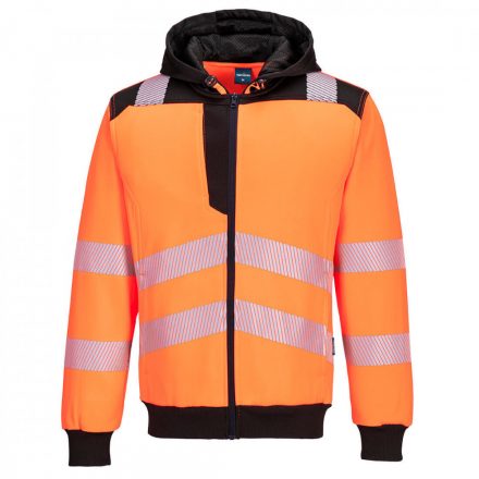 Portwest PW3 Hi-Vis zippzáras kapucnis pulóver PW327 - narancs/fekete - 5XL